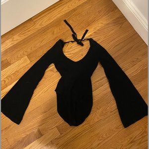 Backless Tie Black Free People Long Sleeve Body Suit- XS